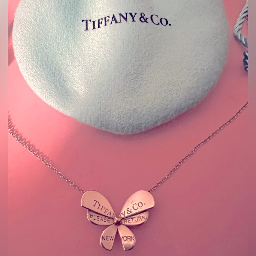 Tiffany & co silver with rose gold butterfly necklace